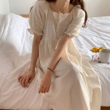 Rétro Femme Coton Ample Lolita Nuit Toge Médiéval Pyjama Décontracté Été