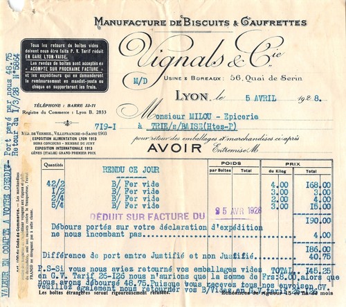 Facture 1928 manufacture de - manufacture,