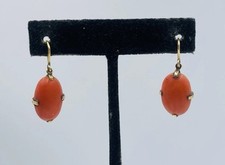 Boucles D'oreilles Pendantes En Corail Rouge En Or Jaune 14k