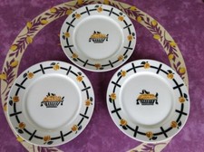 3 Assiettes Plates Badonviller Modèle DOC Décor Panier Abricots Orange/Noir 24cm