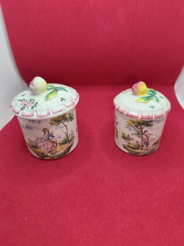 Paire pots pommade faïence - à,