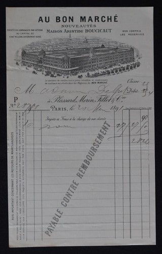 Facture paris 1891 - facture, au