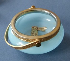 Coupe ancienne en OPALINE bleue et bronze verre opalin vide-poche vase