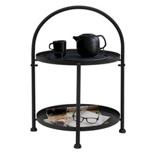 Table d'appoint rond avec plateaux amovibles 2 niveaux en métal mat noir Ø 30 cm