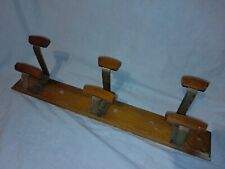 Retro 50s Ancien VESTIAIRE PORTE-MANTEAUX 3 PATERES DOUBLE en BOIS et MÉTAL