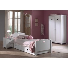 Pack - Lit Enfant, Chevet, Armoire & Tiroir "Amori" Blanc