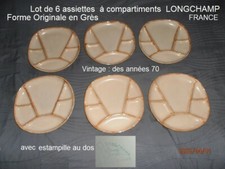 Vintage LONGCHAMP Lot 6 assiettes à Compartiments  en GRES  