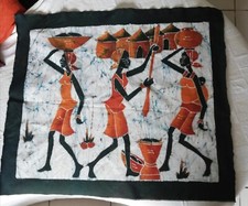 Tenture murale batik scène africaine 3 femmes, Vintage ethnique
