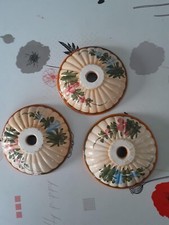 3 anciennes bobèche rosace coupelle porcelaine décor lustre bougeoir