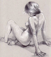   dessin jeune fille nue  A4 craie 21 x 30 cm   stylo bille  nude AKT curiosa