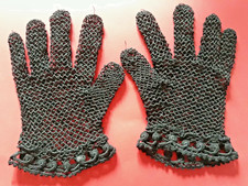 Gants de fillette anciens, dentelle noire au crochet ( 5)