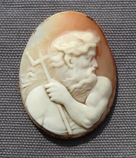 Antique Shell Cameo CAMEE SUR COQUILLAGE AVEC SIGNATURE POSEIDON ET SON TRIDENT