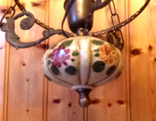 Luminaire Ancien lustre -  porcelaine fleurs  -  Suspension métal cuivré  Anges