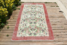 Tapis Turc 44''x80'' Oushak Tapis Oriental Floral Vintage Vert Rouge Tapis La...