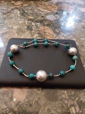 COLLIER Ras De Cou Boule Argent 925 Malachite Vintage