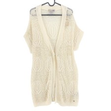 LA MARTINA Beige Débardeur Lin Coton Cardigan Pull Taille 3 - M