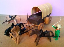 Playmobil vintage western: chariot bâché, cow boys, far west, set 3243