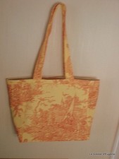 Sac de promenade, Tôte bag, "Toile de Jouy  jaune a motifs rouges
