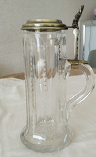 ANCIENNE GRANDE CHOPE A BIERE EN CRISTAL XIXe MÉTAL ARGENTÉ ALLEMAGNE 1875