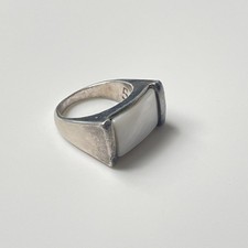 Bague Moderne Marc Labat Métal Argenté Nacré CCB T. 50- 9,3 g Silver Metal Ring