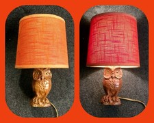 Petite Lampe Vintage Bois d'Olivier Zoomorphe Chouette Hiboux