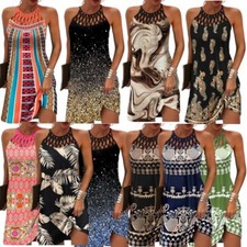 Robe Longue À Imprimé Bohème Pour Femmes Col Licou Été Plage Vacances Longue /