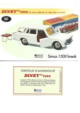DINKY TOYS Fiche + Certificat