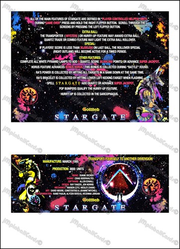 Gottlieb stargate 1995 cartes - stargate,