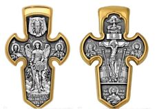 Argent Sterling Plaqué Or 925 Gravé Crucifixion & Archange 2 Côtés Croix