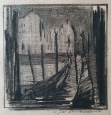 Dessin signé François Lewandrowski  Uzès Bateaux Gondoles Canaux Venise 2011