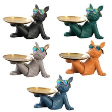 Sculpture de bouledogue français chic majordome de chien avec plateau