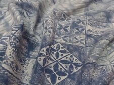 Tissu Lin viscose bleu, blanc cassé imprimé carreaux, fleurs en 1.55 m de l