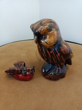 Lot De Chouettes /Hiboux en terre cuite peinte vernie yeux en verre.