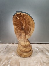 Jolis En Bois Massif Cobra Sculpture sur Statue Décoration Serpent Oriental