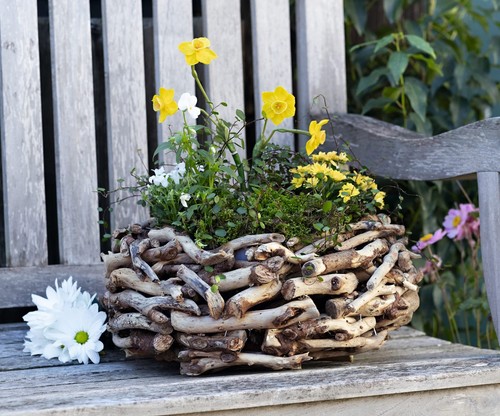 Pot fleurs rond bois - pot,