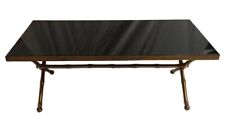 Maison BAGUES  Table basse à entretoise bambou laiton doré et Plateau verre noir