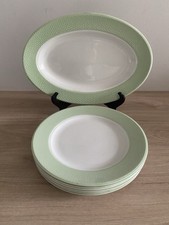 6 Assiettes plates  + 1 plat ovale Moulin des loups texturé nid d'abeille 1950