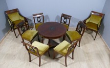 Salon d'Antichambre Style Empire, 2 Fauteuils Aux Cygnes 6 Chaises Lyre Guéridon