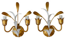 Gorgeous Florentine PAIR Wall Light Gilt Enameled Metal Tole 1980 Italian