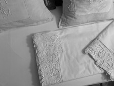 Linge Ancien Drap + 1 Taie De Mariage  Volant Richelieu Royal Dentelle Brodée