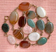 Collier en pierres fines plates semies-précieuses (15 pierres) vintage, 52 cm.