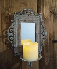 BOUGEOIR MIROIR ANCIEN STYLE CAMPAGNARD LOFT MIROIR MURAL DÉCO MAISON MÉTAL...