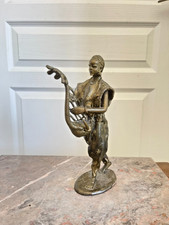 Ancien Statuette Art Africain Musicien Tribu 26cm