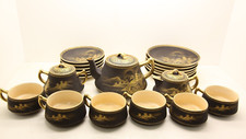 Service à thé 23 pièces Japon début XXème siècle Satsuma Black et doré  Bon état