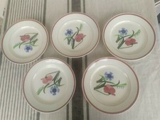 5 assiettes à dessert en faience de Creil et Montereau décor FLORA 