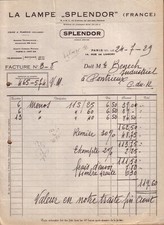 PARIS , USINE NIMEGUE PAYS BAS - FACTURE LA LAMPE " SPENDOR " - 1929