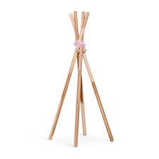 Porte-manteau Tipi rose sur pied en bois naturel, cintre résistant pour vêtem...