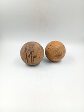 Lot 2 Boules Sphère Bois Massif Sculpté Brutaliste Art Populaire France Jeu