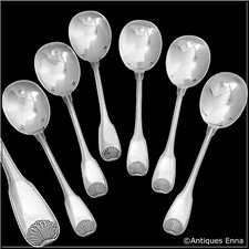 Puiforcat French Sterling Silver Ice Cream Spoons Set 6 Pc Shell