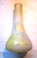 "Vase soliflore conique en pâte de verre émaillé de myosotis bleus, Art Nouveau